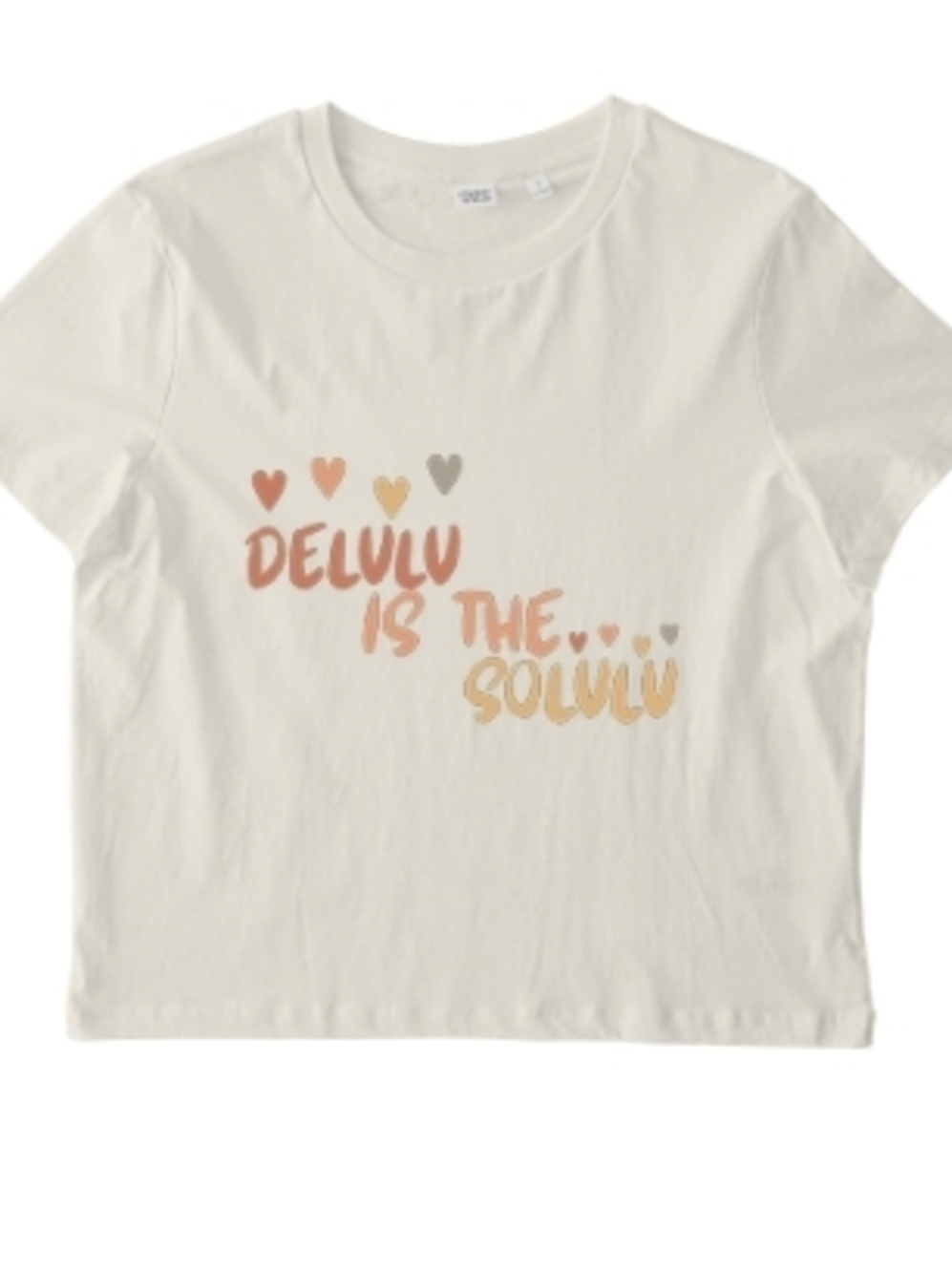 Crewneck Cream Graphic Tee with Multicolor Heart and Slogan